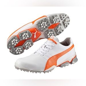 Puma TitanTour V2 Junior Ignite Golf Shoes White/Vibrant Orange Size 4